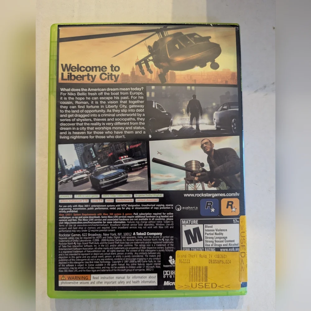 Xbox 360 Grand Theft Auto GTA IV‎ Video Game 2008 Rockstar Manual Included